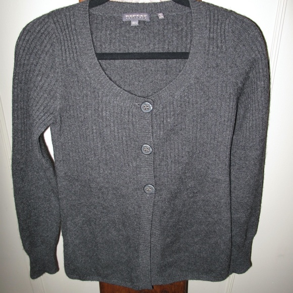 REPEAT CASHMERE Grey Ribbed Cardigan 38 Small - Picture 6 of 15